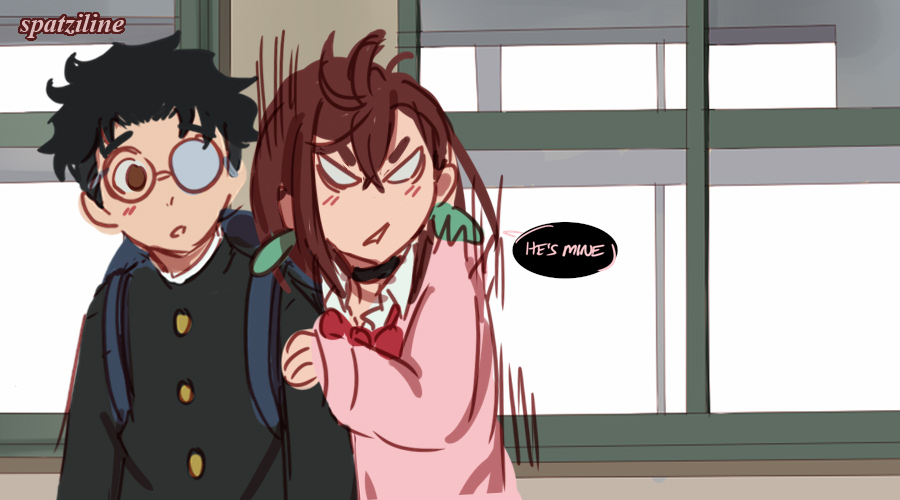 spatziline's tweet photo. Momo doesn't like when other people flirt with her Okarun, how dare they #Dandadan #momokarun https://t.co/QOy31ZFIec