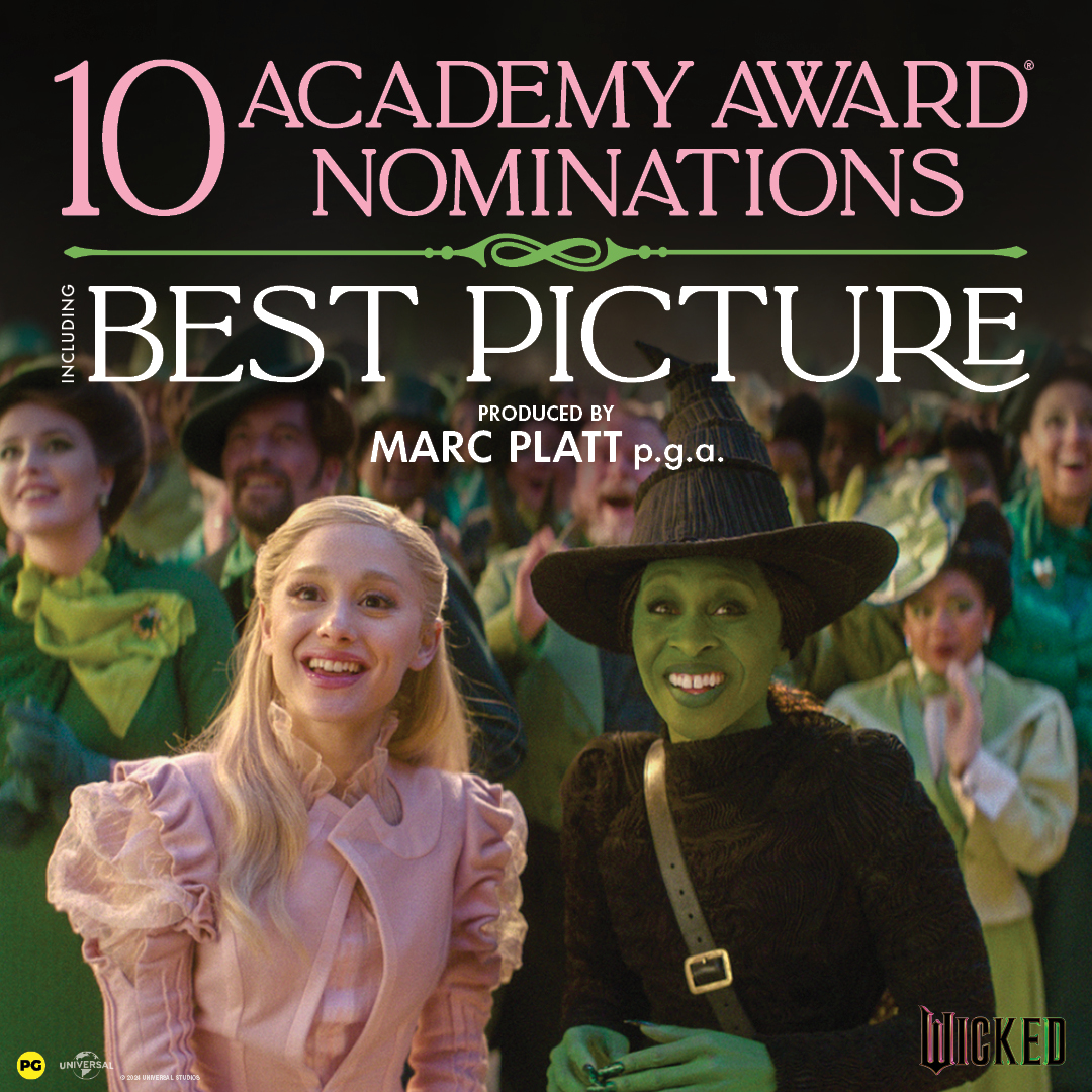 Wicked has been nominated for 10 Academy Awards including Best Picture! #Oscars