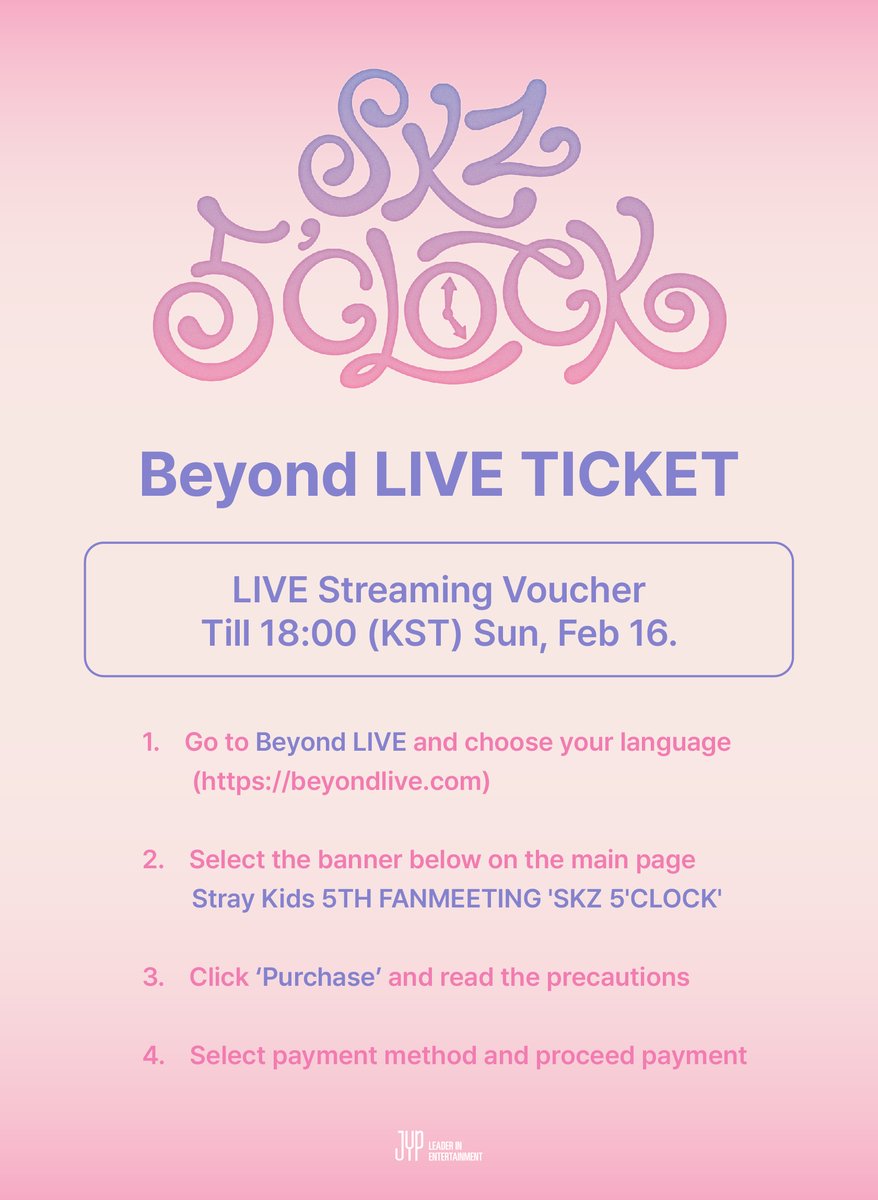 Stray_Kids's tweet photo. Stray Kids 5TH FANMEETING
⋆˙⟡ 𝗦𝗞𝗭 𝟱'𝗖𝗟𝗢𝗖𝗞 ✧˖°

Beyond LIVE Ticket Open!
🧚 KOR / GLOBAL : https://t.co/uTHykbQSx4

#StrayKids #스트레이키즈
#SKZ_5TH_FANMEETING
#SKZ_5CLOCK
#YouMakeStrayKidsStay
#BeyondLIVE https://t.co/lMCELWvZOX