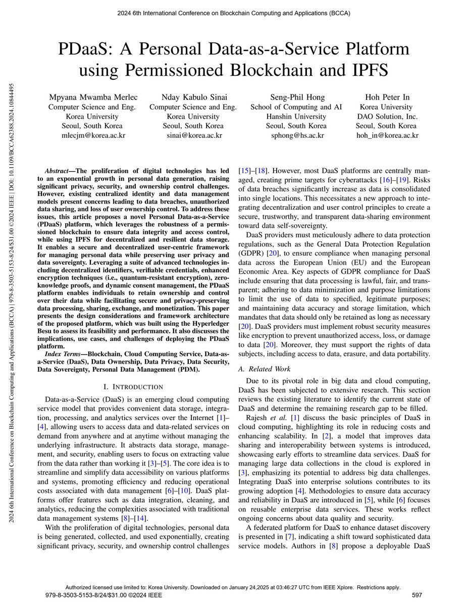 mlecjm's tweet photo. 📢 Exciting News!

Our paper, "#PDaaS: A Personal Data-as-a-Service Platform using Permissioned #Blockchain and #IPFS", presented at the 2024 #BCCA, is now published in the #IEEEXplore Digital Library! 

https://t.co/FBS4KKJ4yZ

#PDaaS  #DataPrivacy #BCCA2024  #Merlec #Mpyana https://t.co/2DCnversVJ
