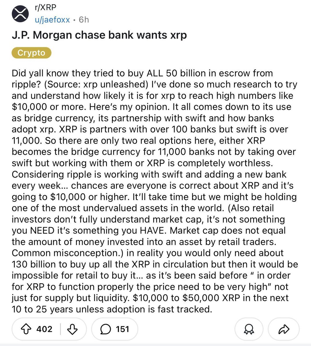 Msrty0929's tweet photo. What do you think are the chances that XRP will reach $10,000? #XRP https://t.co/eJSFr9m5OT