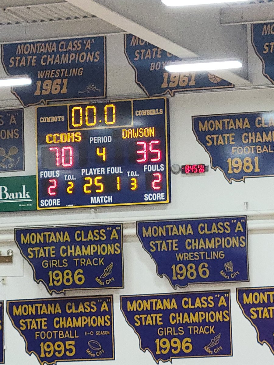 FINAL FROM THE CORRAL: Cowgirls 70, Glendive 35.

Alli Glasscock scored a career high 34 points, nearly outscoring the Lady Red Devils by herself. The 34 points is the 10th 30-point game in team history, and the third highest single-game total in team history.

#mtscores