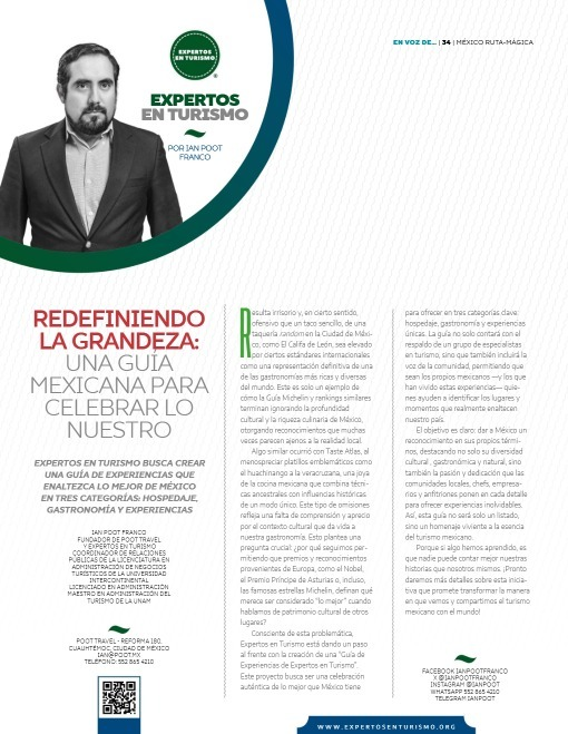 Redefiniendo la grandeza de México
Explora lo mejor de nuestra hospitalidad, gastronomía y experiencias con la guía de Expertos en Turismo.
Artículo: issuu.com/.../docs/mrm_e…
- Visítanos: expertosenturismo.org/guia
- Celebremos lo nuestro, celebremos México.