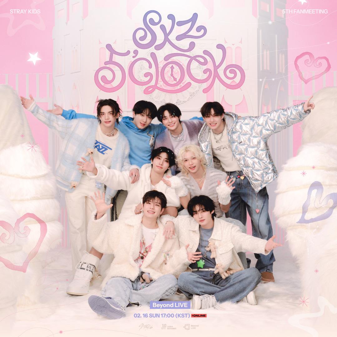 Beyond LIVE - Stray Kids 5TH FANMEETING ‘SKZ 5’CLOCK’ 

📆 LIVE : 2/16(SUN) 5PM (KST)
📆Re-Streaming : 3/23(SUN) 11AM(KST) 

👉 Price
LIVE ONLY ￦44,000 / 5,500円 / USD36
LIVE + Re-Streaming ￦50,000 / 6,250円 / USD41

✅ Beyond LIVE
🔗beyondlive.com/contents/493

🎫 Ticket Sales