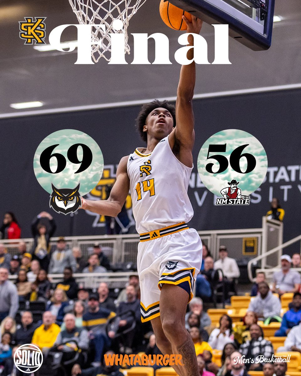 KSUOWLSMBB's tweet photo. Owls finish on 18-2 run to take down 1st place NM State for 1st-ever CUSA road victory ‼️

#SOLID | #HootyHoo 🦉🏀 https://t.co/VAF8dsisjF