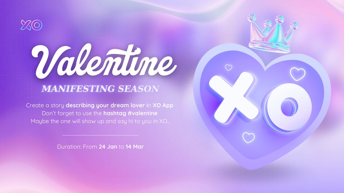 XO_app's tweet photo. 🕯️ Believe in manifesting? It works wonders…

Dreaming of your ideal partner—straight out of your imagination? 💞 With Valentine’s Day coming, it’s time to manifest love with XO!

From Jan 24 to Mar 14, share your vision of love in the XO app—personality, looks, interests, even your favorite idols or fictional characters. Who knows? Your “the one” might just appear…

Let’s manifest LOVE~ 💘👇