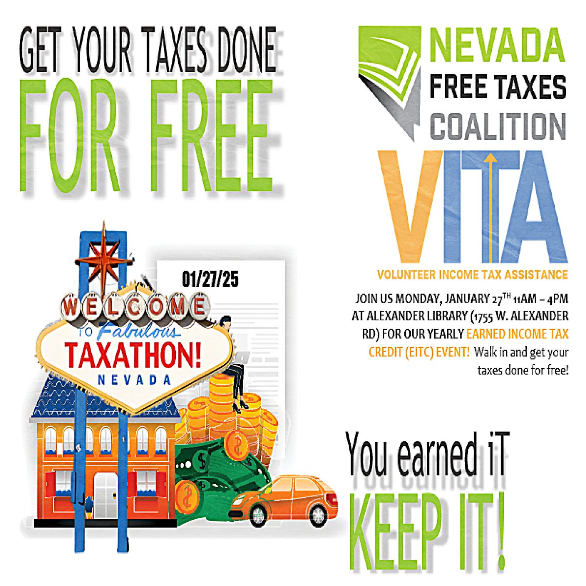 NFTC_NP's tweet photo. Just a reminder that our Monday Event at Alexander Library, is walk-in only. We are also only preparing taxes from 2024; we are not doing multiple year tax returns at this event 💚 https://t.co/WgtifSwe4l