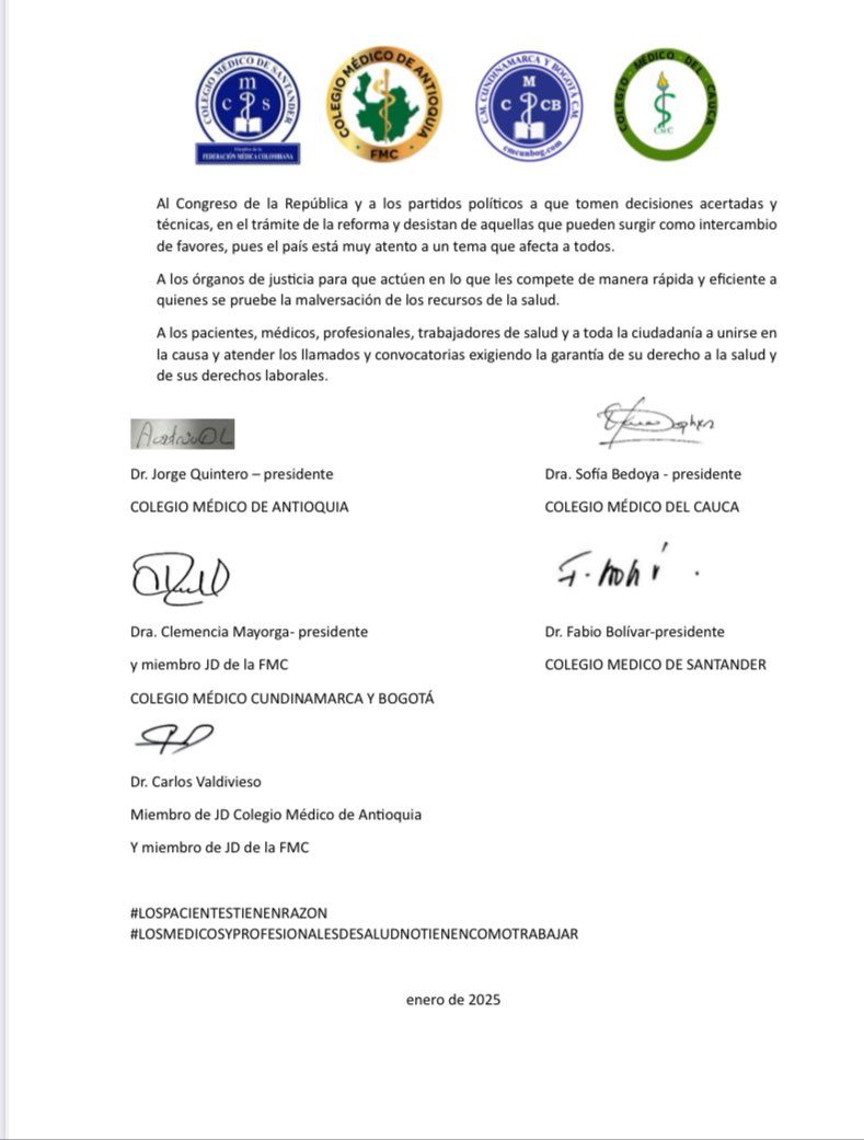 colegiomedicodeantioquia (@colegiomedicod1) on Twitter photo Hacemos pública nuestra posición frente a la gravísima crisis, en defensa de la salud de nuestro pueblo y de los derechos a un trabajo digno y justo para el THS. Soluciones señores <a href="/CConstitucional/">Corte Constitucional</a> <a href="/MinSaludCol/">MinSalud Colombia 🇨🇴</a> <a href="/AndresJRendonC/">Andrés Julián</a> <a href="/FicoGutierrez/">Fico Gutiérrez</a> Hacemos pública nuestra posición frente a la gravísima crisis, en defensa de la salud de nuestro pueblo y de los derechos a un trabajo digno y justo para el THS. Soluciones señores <a href="/CConstitucional/">Corte Constitucional</a> <a href="/MinSaludCol/">MinSalud Colombia 🇨🇴</a> <a href="/AndresJRendonC/">Andrés Julián</a> <a href="/FicoGutierrez/">Fico Gutiérrez</a>