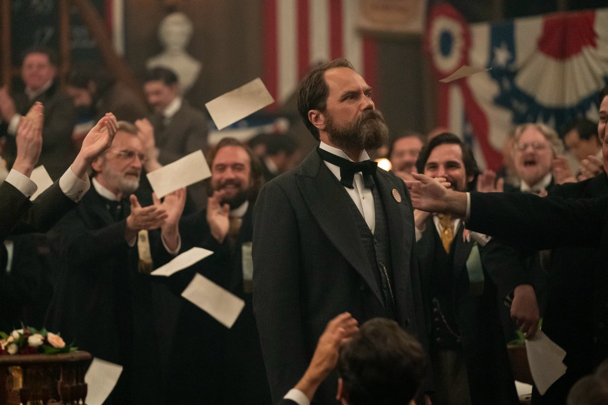 netflix's tweet photo. In Death by Lightning, Michael Shannon plays James Garfield, the 20th president of the United States, and Matthew Macfadyen plays the man who would come to kill him.

Here’s your first look at this epic, stranger than fiction true story also starring Nick Offerman and Betty Gilpin. Created by Mike Makowsky and Executive Produced by David Benioff, D.B. Weiss, and Bernie Caulfield, #NextOnNetflix