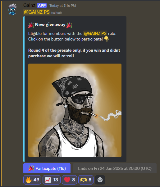 ## Reminder 🔔
All that bought in pre-sale, <a href="/puffsterznfts/">Puffsterz💨</a>  giveaway is live courtesy of <a href="/SiNftGod/">🜲 SIN #PGMI 🜲</a> , ends tomorrow 9pm UTC