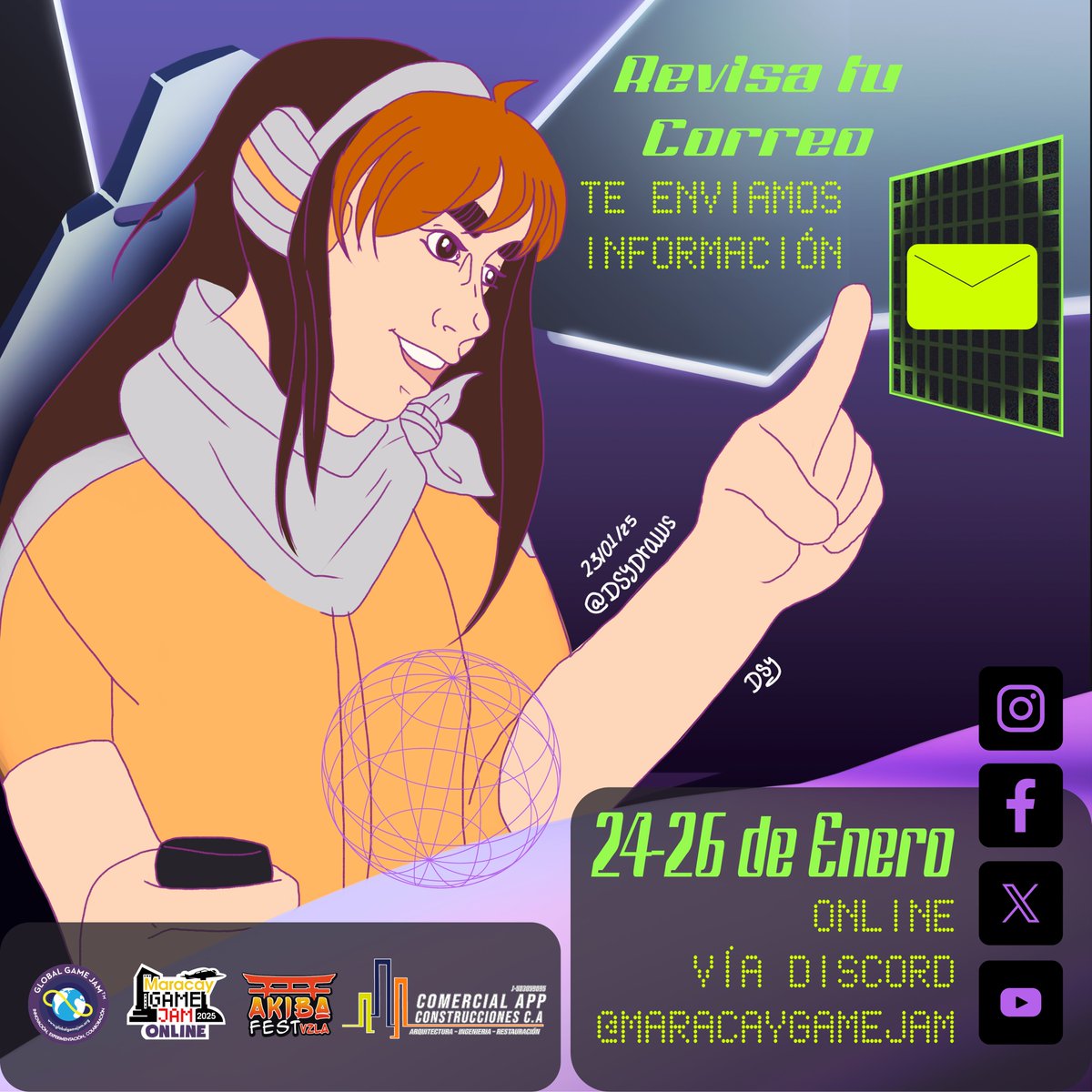 A los inscritos en Maracay Game Jam, toda la información de la misma se les hizo llegar al correo.
;
;
Gracias por la imagen <a href="/Dsy_Draws/">DsyDraws</a> 
#ggj25 <a href="/globalgamejam/">GlobalGameJam</a>
