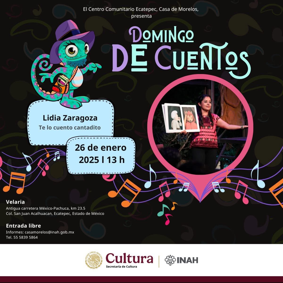 Lidia_Iveth's tweet photo. Este domingo  26 de enero les cuento cantadito en Centro Comunitario Ecatepec, Casa de Morelos. 13:00 hrs. Entrada libre.
@INAHmx https://t.co/slzK1YKRS2