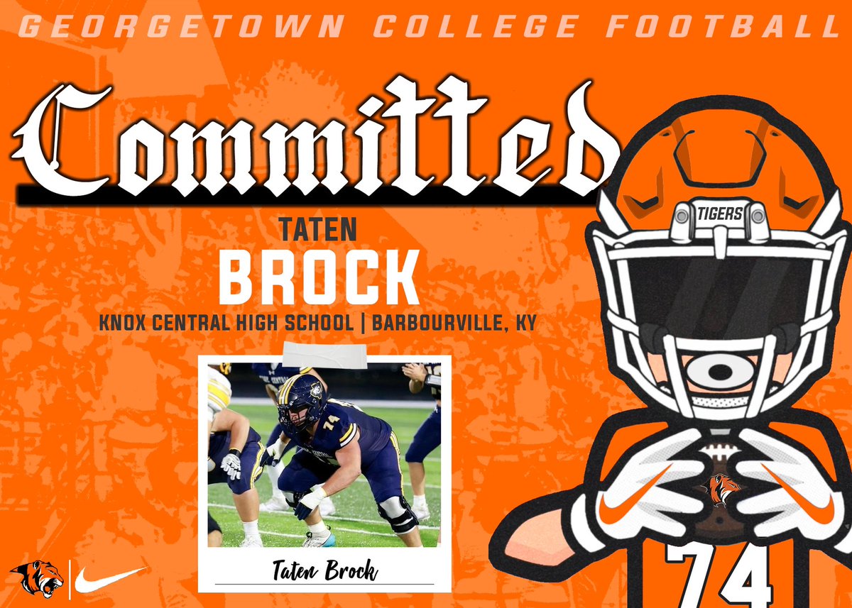 Taten Brock (@tatenbrock74) on Twitter photo Thank you for everyone who has helped me on my journey towards this goal. I would like to officially announce my commitment to Georgetown! β«οΈGtown Bound π
<a href="/CoachDGage/">Coach Gage</a>
<a href="/CoachDamGC/">Coach Damschroder</a>
<a href="/JohnPerin/">John Perin</a>
<a href="/Gtown_Football/">Georgetown College Football</a> Thank you for everyone who has helped me on my journey towards this goal. I would like to officially announce my commitment to Georgetown! β«οΈGtown Bound π
<a href="/CoachDGage/">Coach Gage</a>
<a href="/CoachDamGC/">Coach Damschroder</a>
<a href="/JohnPerin/">John Perin</a>
<a href="/Gtown_Football/">Georgetown College Football</a>