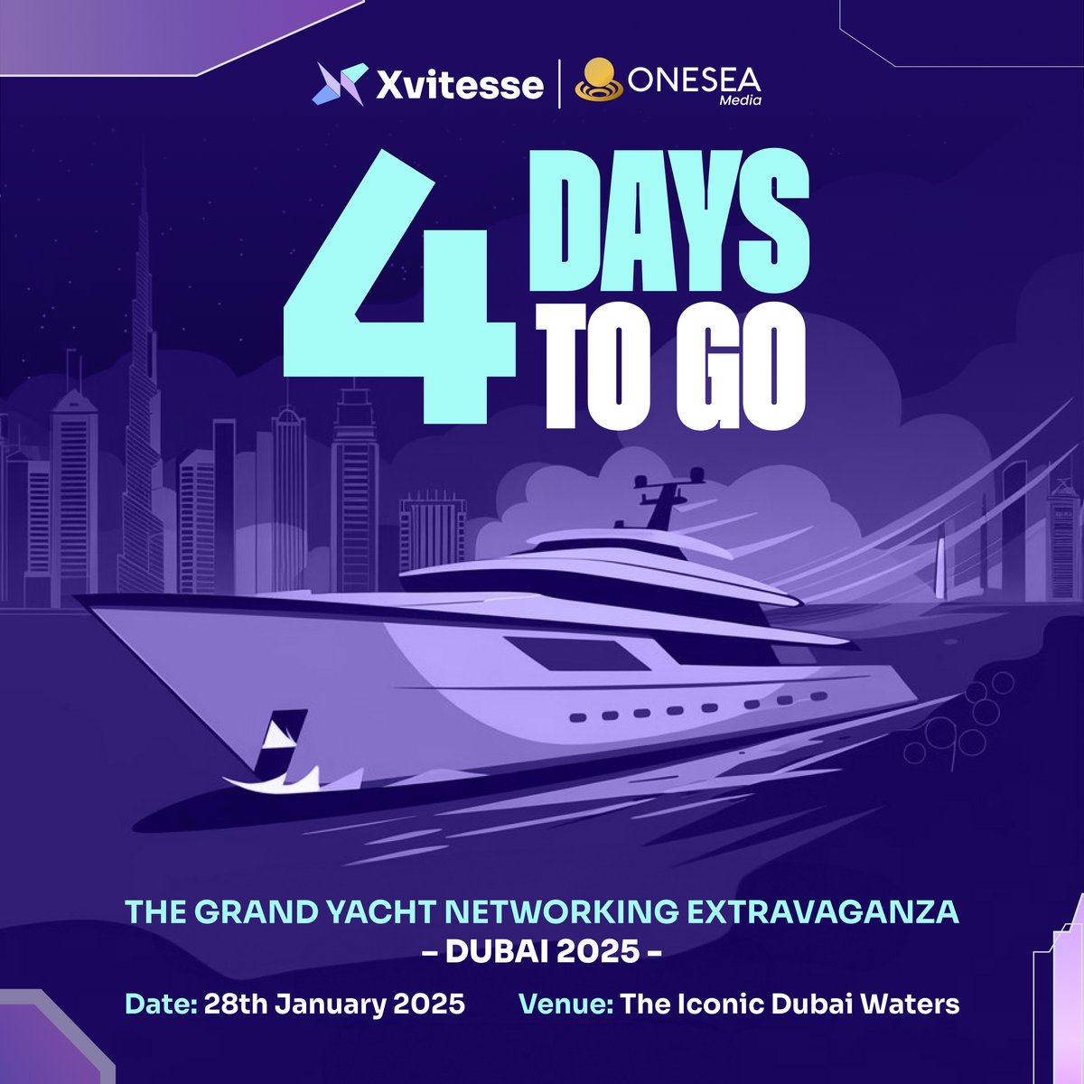 xvimainnet's tweet photo. 🌟 4 days to go until an unforgettable night of luxury and connections aboard Dubai’s stunning waters. 🛥 Secure your spot and get ready to mingle with industry leaders in a spectacular setting. 🌌 #TheGrandYachtNetworking #DubaiElegance #YachtEvent2025 https://t.co/vUAGkS5vK2