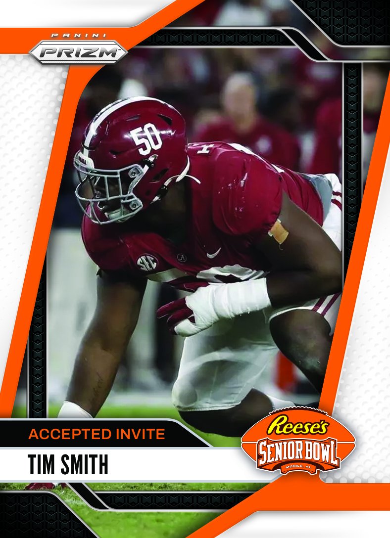 Reese's Senior Bowl (@seniorbowl) on Twitter photo OFFICIAL! DL Tim Smith <a href="/Timothy_smith77/">Timothy Smith</a> from <a href="/AlabamaFTBL/">Alabama Football</a> is heading to the 2025 Reese's Senior Bowl!!! 👏👏👏 #RollTide #BestOfTheBest #TheDraftStartsInMOBILE™️
@JimNagy_SB <a href="/PaniniAmerica/">Panini America</a> #RatedRookie OFFICIAL! DL Tim Smith <a href="/Timothy_smith77/">Timothy Smith</a> from <a href="/AlabamaFTBL/">Alabama Football</a> is heading to the 2025 Reese's Senior Bowl!!! 👏👏👏 #RollTide #BestOfTheBest #TheDraftStartsInMOBILE™️
@JimNagy_SB <a href="/PaniniAmerica/">Panini America</a> #RatedRookie
