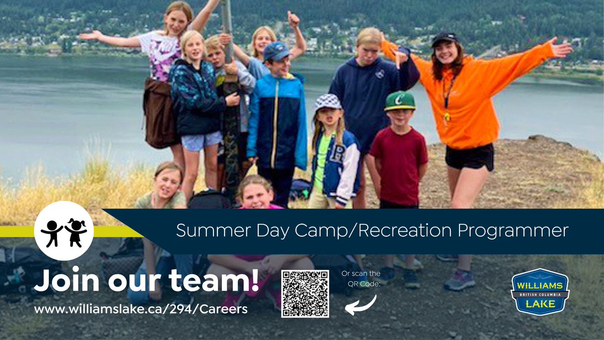 Join our team!

The City of Williams Lake is hiring for the position of Summer Day Camp/Recreation Programmer.

For the complete job description and application information visit:
williamslake.ca/Jobs.aspx?Uniq…