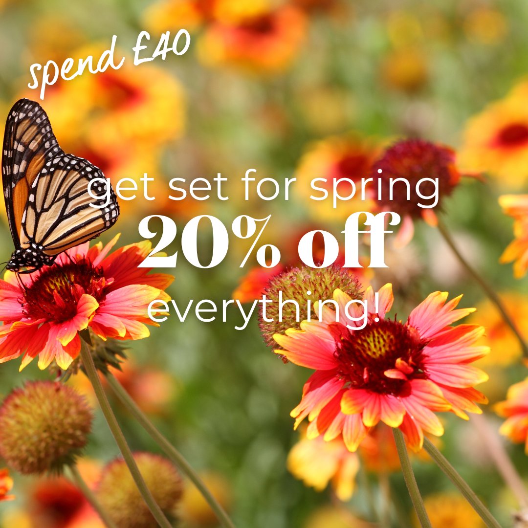 🌼 Get Set for Spring! 🌱 Spend £40 and enjoy 20% off everything in our range! Stock up on all your gardening essentials and make this spring your most beautiful yet. 🌷✨ Shop now and save! 🛒 #SpringSavings #GardeningSeason #GardenGoals