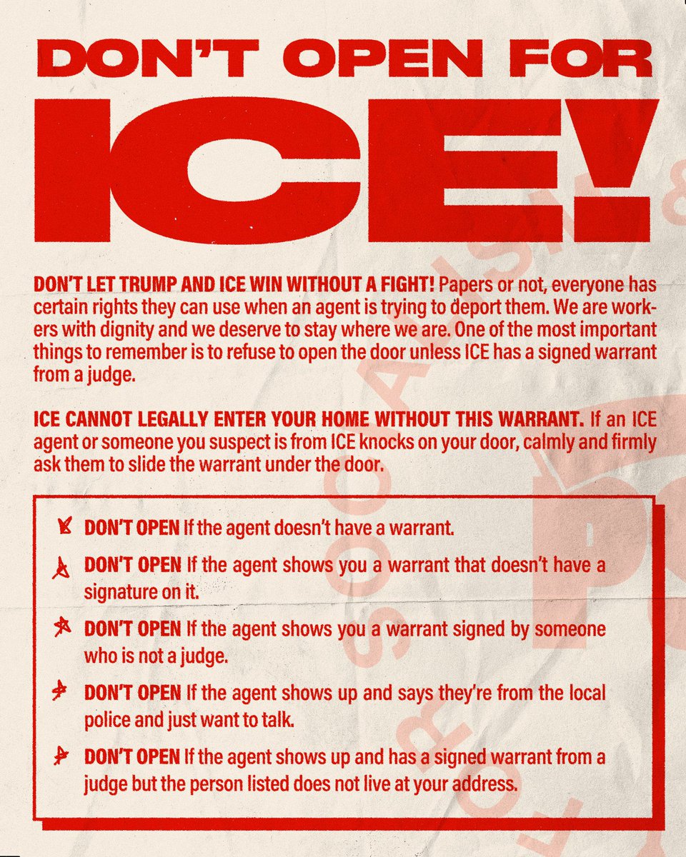 darlingube's tweet image. DON'T OPEN FOR ICE ‼️ they CANNOT legally enter your home without a signed warrant!