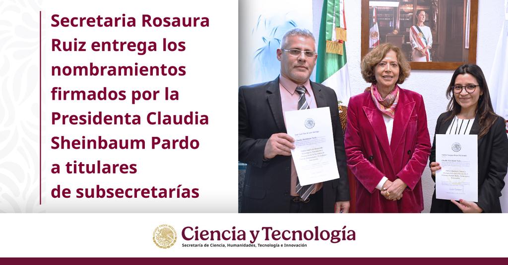 Secretaría de Ciencia (@secihti_mx) on Twitter photo La secretaria de #Secihti, <a href="/rosauraRuiz4/">Rosaura Ruiz</a>, entregó los nombramientos firmados por la Presidenta <a href="/Claudiashein/">Claudia Sheinbaum Pardo</a>: subsecretaria Ciencia y Humanidades a <a href="/violetavr/">Violeta Vázquez-Rojas</a>; subsecretario de Desarrollo Tecnológico, Vinculación e Innovación a <a href="/JL_Diaz_de_Leon/">Juan Luis Díaz de León Santiago</a>. La secretaria de #Secihti, <a href="/rosauraRuiz4/">Rosaura Ruiz</a>, entregó los nombramientos firmados por la Presidenta <a href="/Claudiashein/">Claudia Sheinbaum Pardo</a>: subsecretaria Ciencia y Humanidades a <a href="/violetavr/">Violeta Vázquez-Rojas</a>; subsecretario de Desarrollo Tecnológico, Vinculación e Innovación a <a href="/JL_Diaz_de_Leon/">Juan Luis Díaz de León Santiago</a>.