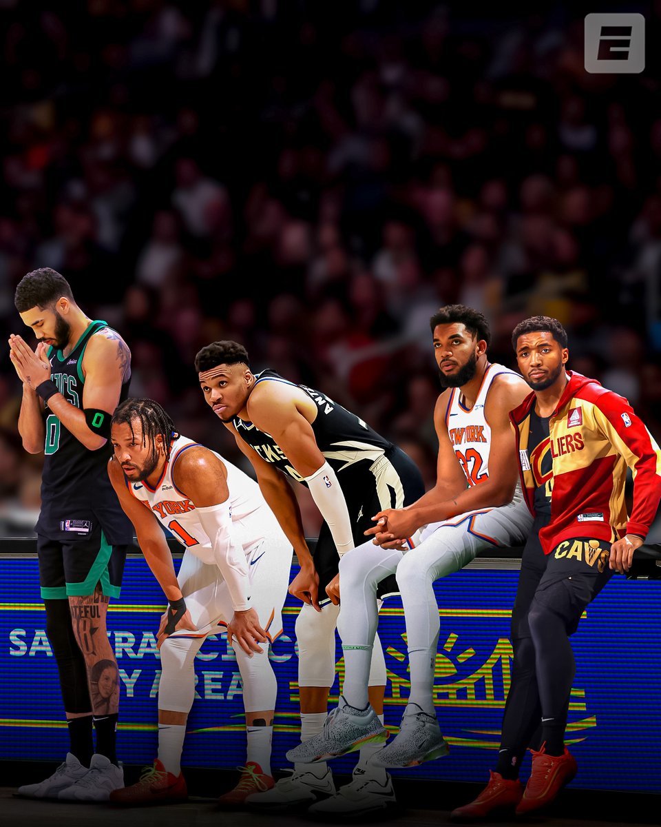 espn's tweet photo. THE 2025 EASTERN CONFERENCE NBA ALL-STAR STARTERS:

🤩 Jayson Tatum
🤩 Jalen Brunson
🤩 Giannis Antetokounmpo
🤩 Karl-Anthony Towns
🤩 Donovan Mitchell https://t.co/Ne2n1gl2Lp