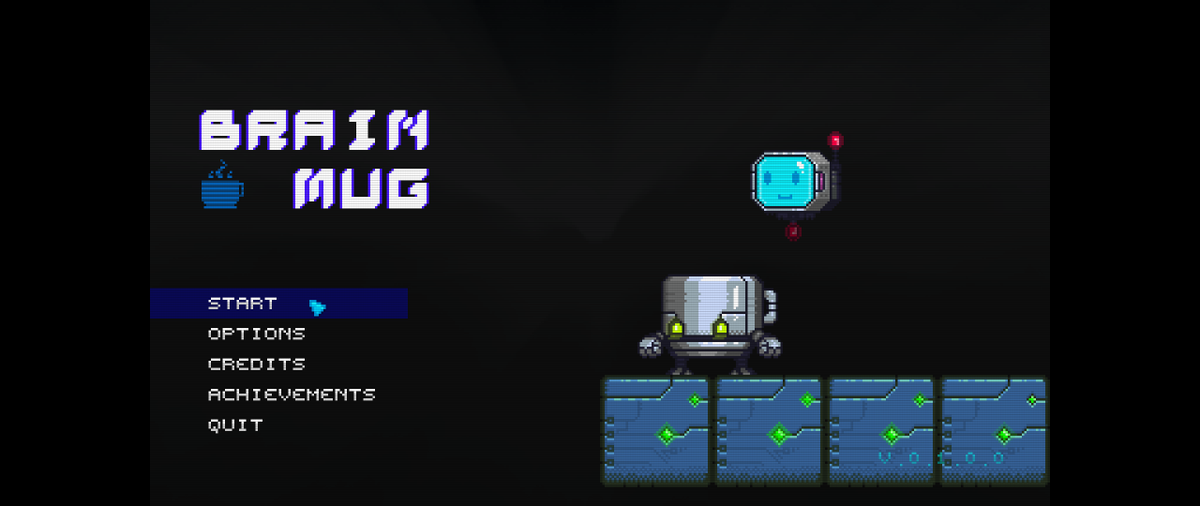 My new metroidvania game is called "Brain Mug". This is what the main menu looks like. Coming soon a demo on itch.io and I'll start working on the steam page soon too. I hope you like it. #gamedevelopment #indiegame #IndieGameDev #GameMaker #metroidvania