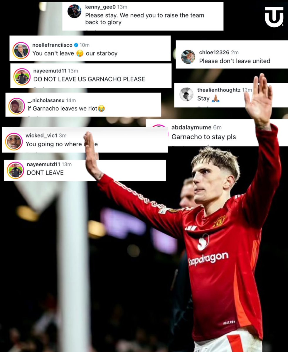 📲 Manchester United fans under Alejandro Garnacho's IG post!

"If he leaves we riot 😭"