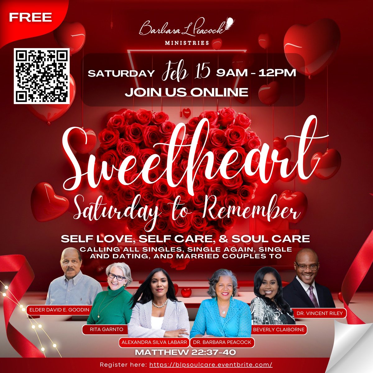 You are His beloved! You are His sweetheart. You do not want to miss dynamic love and care conversations by amazing professionals speakers. And it is Free! Register today at blpsoulcare.eventbrite.com
