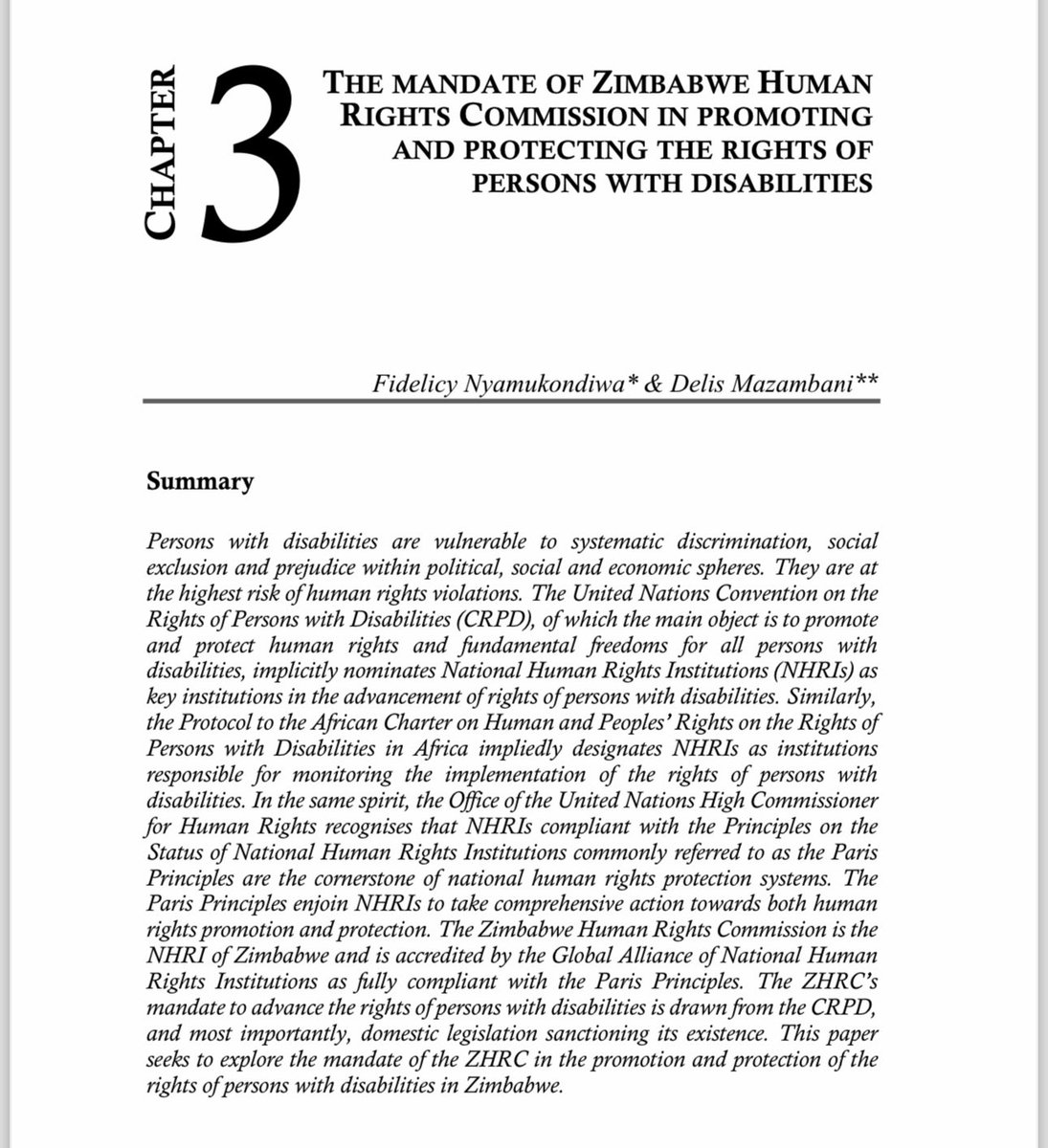 Publication Alert 🔔
African Disability Rights Yearbook (2024) <a href="/PULPlawpress/">Pretoria University Law Press (PULP)</a> 

In this Chapter, we explore the mandate of Zimbabwe Human Rights Commission  <a href="/zhrc365/">Zimbabwe Human Rights Commission</a> in advancing the rights of persons with disabilities.
upjournals.up.ac.za/index.php/adry…