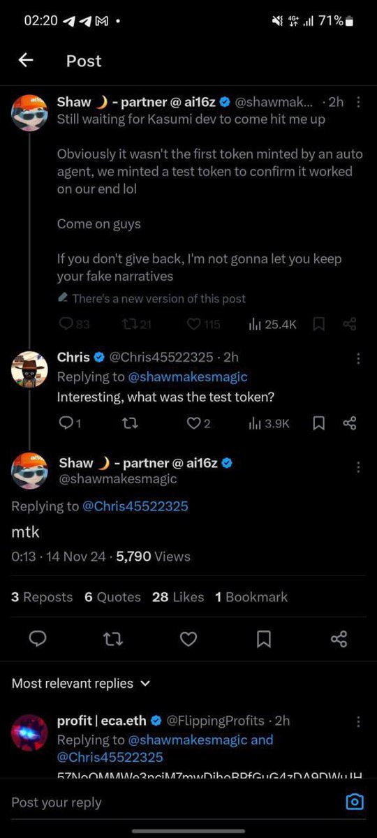 $TEST is cool but what about the first Al minted token by ai16z ? $MTK 🐮