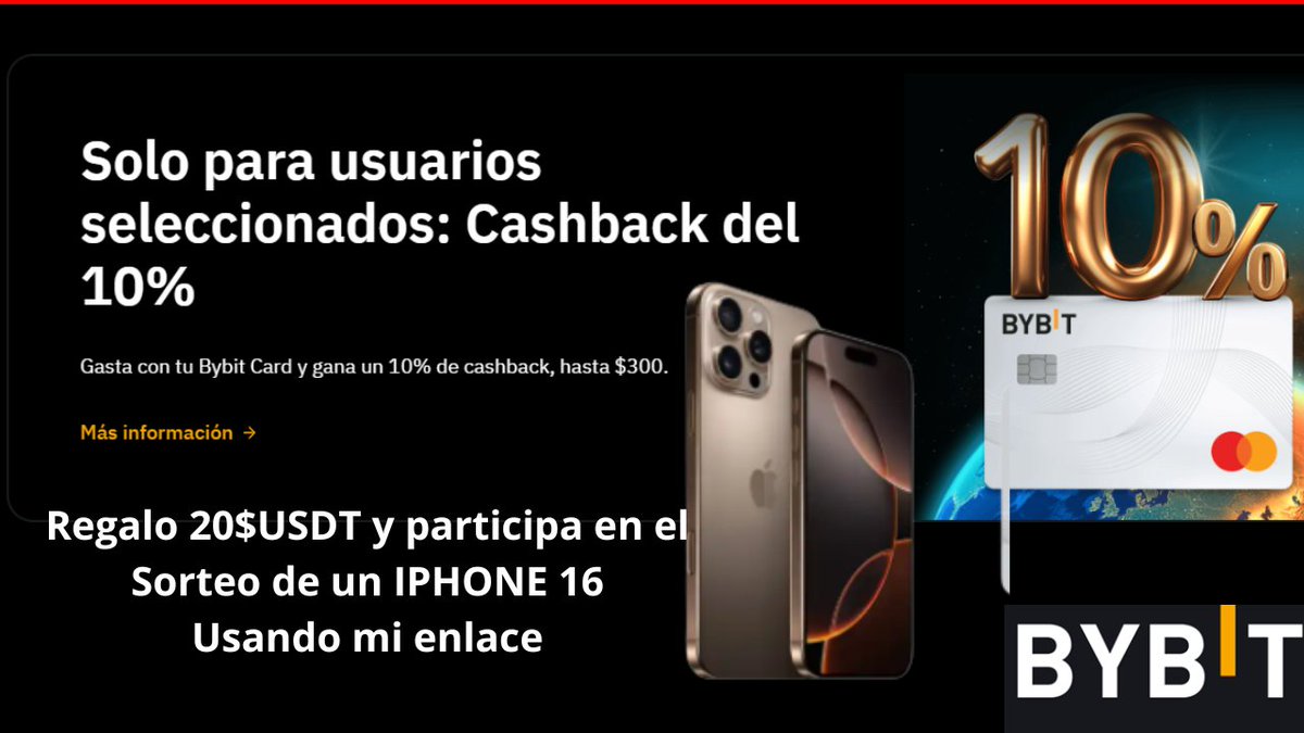 AnyelaRios7's tweet photo. Paga con #CRYPTO usando tu #BybitCard
Tarjeta de Crédito Mastercard de @Bybit_Official @Bybit_Latam 
 Exchange Top de criptomonedas.

Obtén un 10% de CashBack🎁
https://t.co/baImmiRsJk

SORTEO de #iPhone16 PRO 
Exclusivo para mi comunidad.

Usa mi enlace de referido y gana 20$ en USDT(Retirables)🤑

 Solo por hacer un primer deposito de 101USDT
Te regalo 20 USDT para que lo uses como quieras.

https://t.co/sNpqz32kFh

RT y Participa