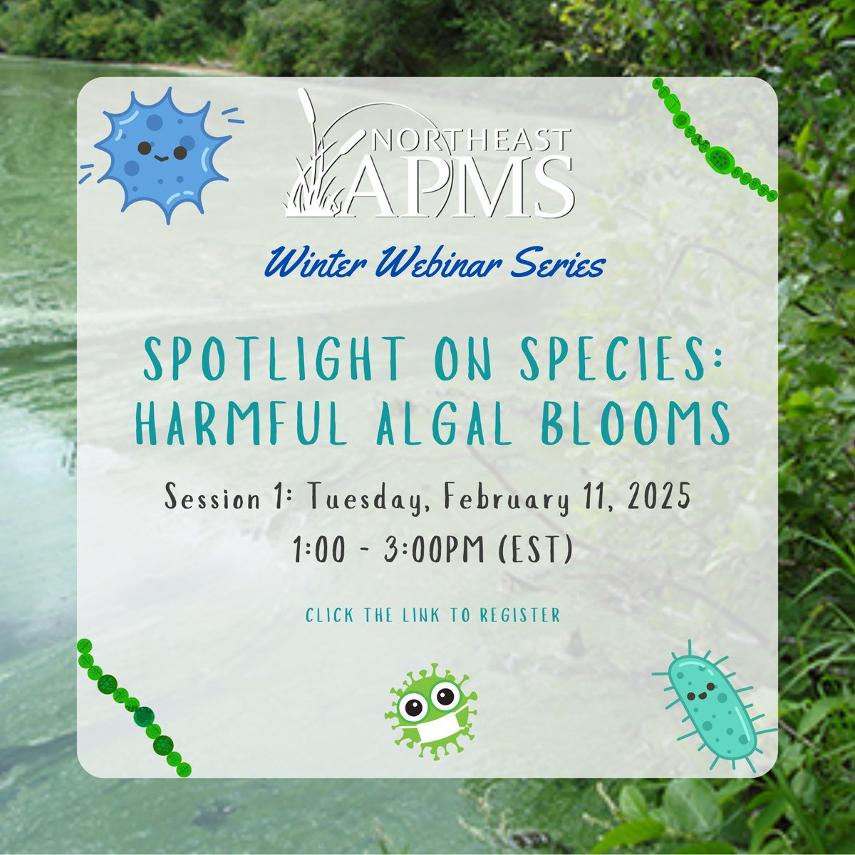 🌿🌊 Join Us for the 2025 NEAPMS Winter Webinar Series! 🌊🌿

✨ Spotlight on Species: Harmful Algal Blooms (#HABs) ✨

📅 Session 1
🗓️ Tuesday, February 11, 2025
⏰ 1:00 – 3:00 PM

💻 Free Registration: shorturl.at/kWATf