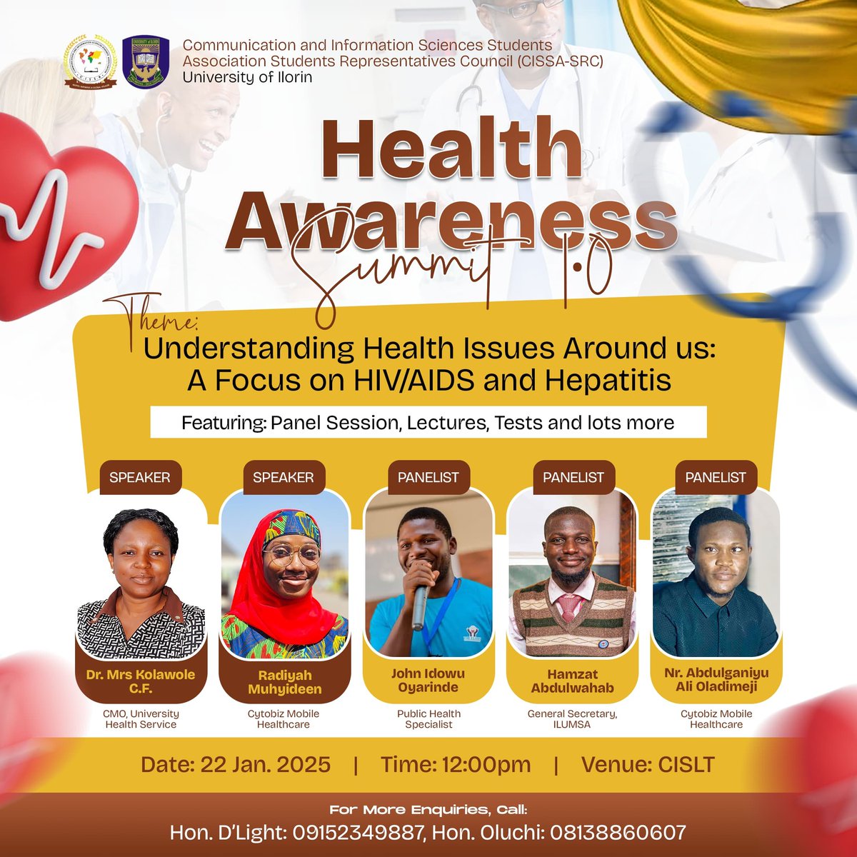 dexemplaryMO's tweet image. 🎤 Privileged to Host/MC the CISSA HEALTH AWARENESS SUMMIT, where we delved into critical topics— HIV/AIDS and Hepatitis

✍️ Key takeaway:
Prevention of these health conditions starts with awareness, awareness requires continuous learning &amp;amp; check up.

Take charge of your health!
