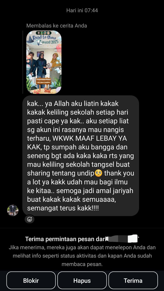 Gimana perasaan kalian kalau ada adek kelas yang ngirim long text ke ig rts dan lo adminnya? AKU NANGIS BGT bacanya, terimakasih kembali adek🫰 makasih yaa udah menyambut rts dengan hangat di sekolah² kaliaan, HARI INI RTS LAST DAY... DAY 10! semangaatt