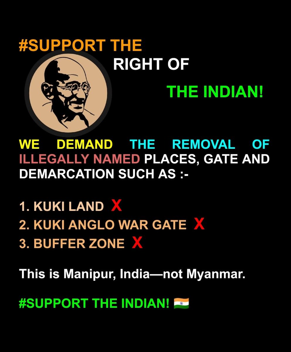 We, the citizens of India, urge @SupremeCourt_IND to take action and remove illegally named places, gates, and demarcations. We don't want our children to learn fabricated stories. #Manipur #India #Justice <a href="/PMOIndia/">PMO India</a> <a href="/UNHumanRights/">UN Human Rights</a> <a href="/NBirenSingh/">N. Biren Singh</a> <a href="/aajtak/">AajTak</a> <a href="/cnnbrk/">CNN Breaking News</a> <a href="/BBCWorld/">BBC News (World)</a> <a href="/ndtv/">NDTV</a>