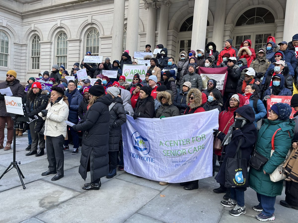 Today, we joined <a href="/LiveOnNY/">LiveOn NY</a> on the steps of City Hall to advocate for funding to support nutrition, housing, &amp; services for older New Yorkers

Usha Mehta Aunty &amp; Jyoti Mandavia represented India Home beautifully, highlighting the importance of prioritizing older adults💙💚💙💚