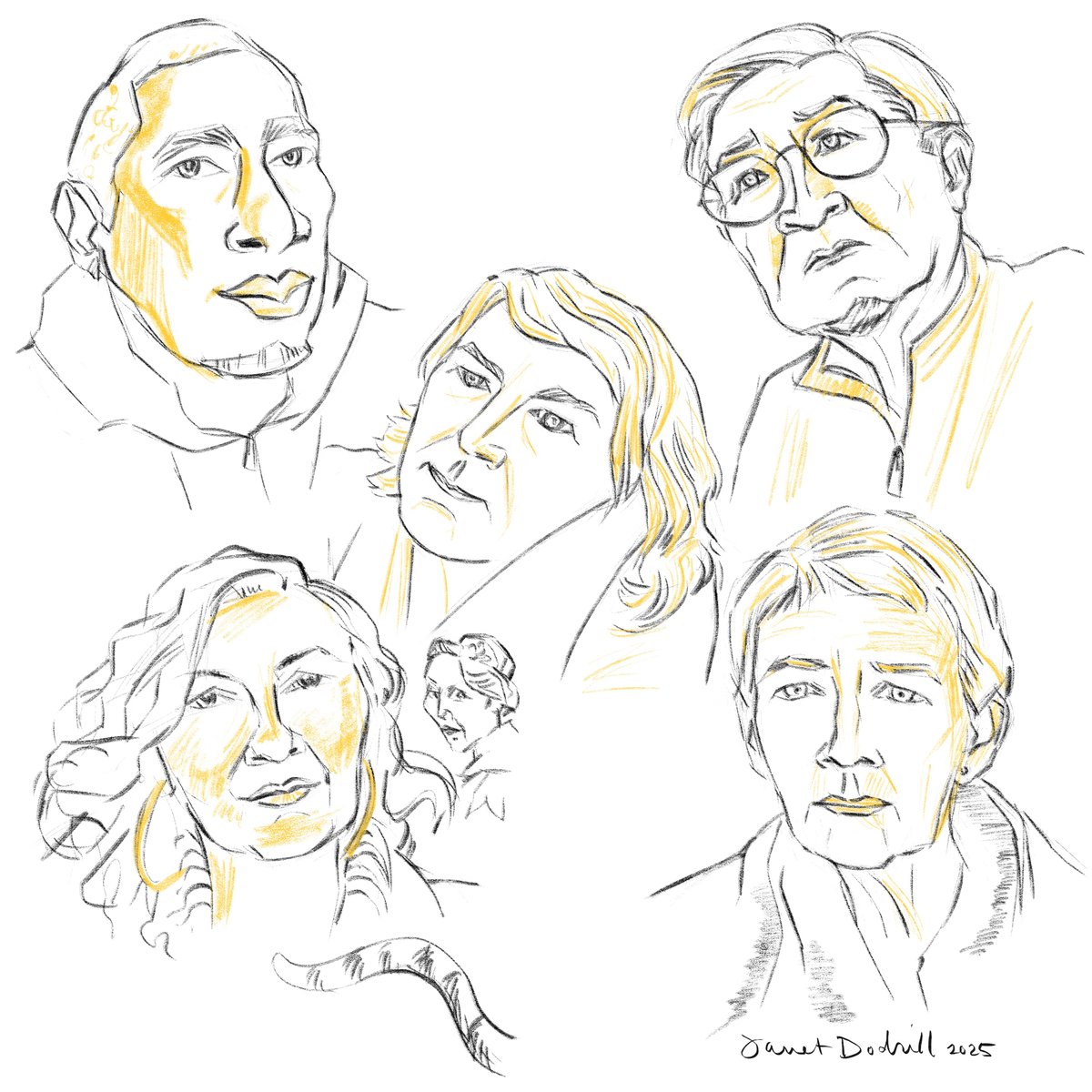 janetdodrill's tweet photo. Wonderful afternoon at Draw Each Other online session with Shirley hosting and 5 artists posing for 15 min. #draweachother #portrait #portraitsketch #portraitdrawing #15minuteportraits #quickportraits #ipadpro #procreate #digitalart https://t.co/HuJc6WaeeY