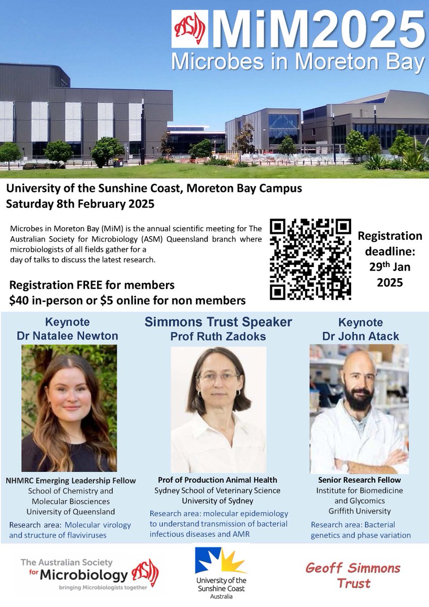 ASM QLD Branch (@asm_qld) on Twitter photo Our state meeting #MiM2025 is almost here for great day with all things #microbiology, great speakers <a href="/NataleeNewton/">Dr Natalee Newton</a> <a href="/sciency_atack/">John Atack</a> Prof Ruth Zadoks and door prizes π
at <a href="/usceduau/">UniSC: University of the Sunshine Coast</a> Petrie campus on the 8th Feb 2025
And do not forget to register πππ
trybooking.com/events/landingβ¦ Our state meeting #MiM2025 is almost here for great day with all things #microbiology, great speakers <a href="/NataleeNewton/">Dr Natalee Newton</a> <a href="/sciency_atack/">John Atack</a> Prof Ruth Zadoks and door prizes π
at <a href="/usceduau/">UniSC: University of the Sunshine Coast</a> Petrie campus on the 8th Feb 2025
And do not forget to register πππ
trybooking.com/events/landingβ¦