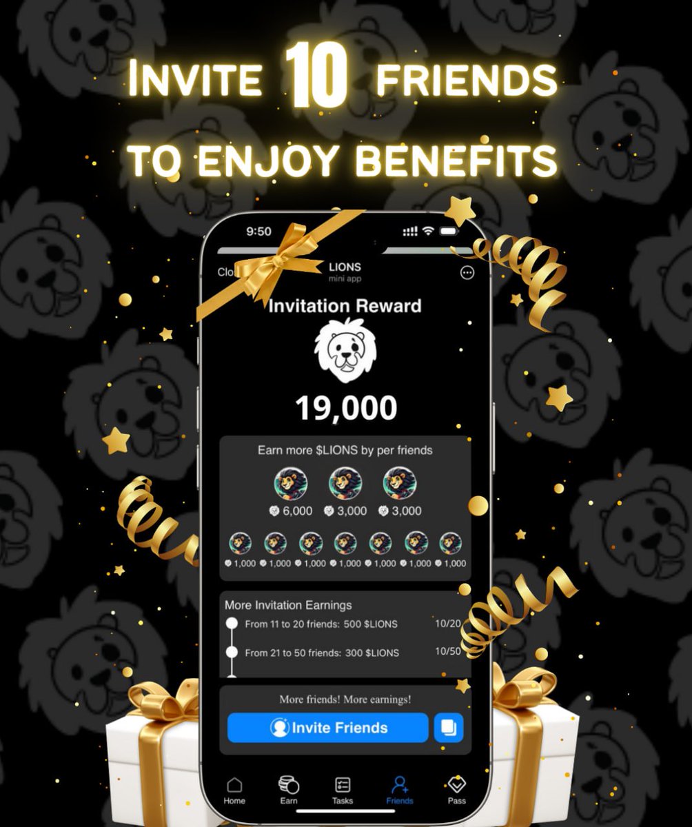 Reallions_Team's tweet image. 🥂 Invite 10 Friends and Unlock the Door to Surprises! 🥂

Roar, Lions!😎It&apos;s time to set a goal for yourself: invite 10 friends before the end of Q1 2025!

❓Why should you complete this challenge?

1⃣ Generous Rewards: Your first 10 invites will bring you the most rewards.…