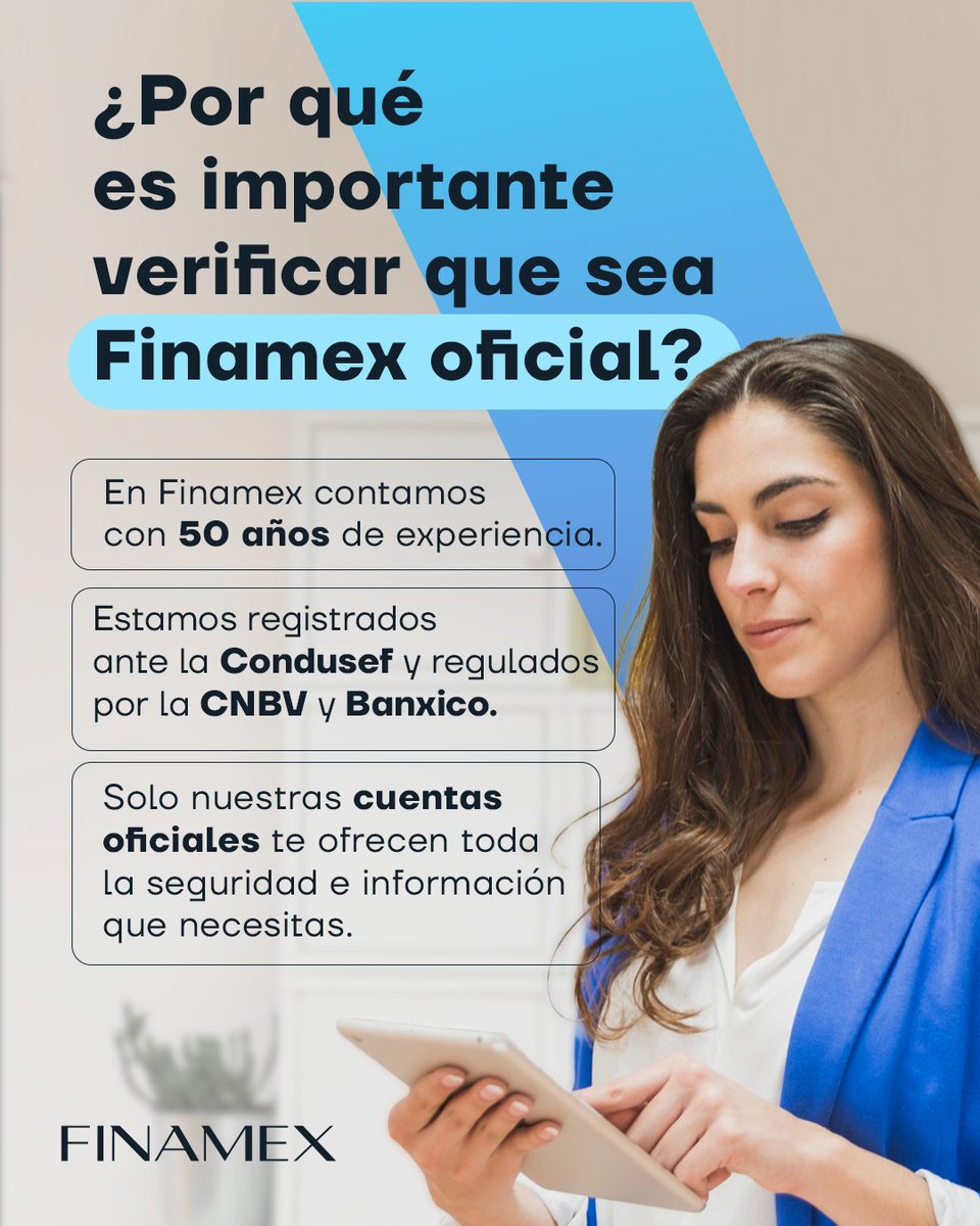 FinamexCB's tweet photo. En Finamex estamos para cuidar y hacer crecer tu dinero; aquí te dejamos varias formas para que puedas verificar nuestros perfiles oficiales. https://t.co/SP5BxQ4S88