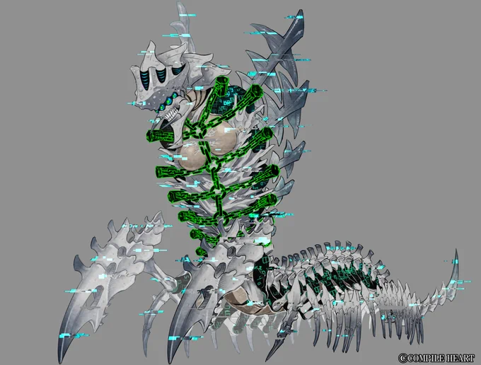 『Death end re;Quest Code Z』発売中ボスの小ネタ④かつてCウイルスに罹患した者の背骨に巣食ったムカデ型バグ。本作の世界ではゲームの中でのみ確認できる存在になった。※イラストはデスリク1作目用の原画です公式サイトデスリクZ  #デスエンドリクエスト 
