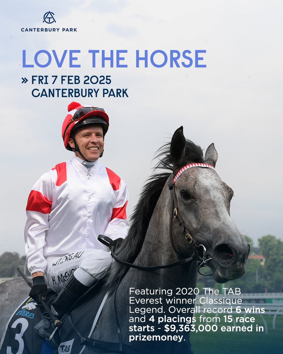Australian Turf Club (@aus_turf_club) on Twitter photo Meet and greet with the iconic Classique Legend❤️
Thanks to <a href="/KPMcEvoy/">Kerrin McEvoy</a> he will be making the trip into the big city from the farm to meet you all at Canterbury Park on Feb 7 👏 #LoveTheHorse Meet and greet with the iconic Classique Legend❤️
Thanks to <a href="/KPMcEvoy/">Kerrin McEvoy</a> he will be making the trip into the big city from the farm to meet you all at Canterbury Park on Feb 7 👏 #LoveTheHorse