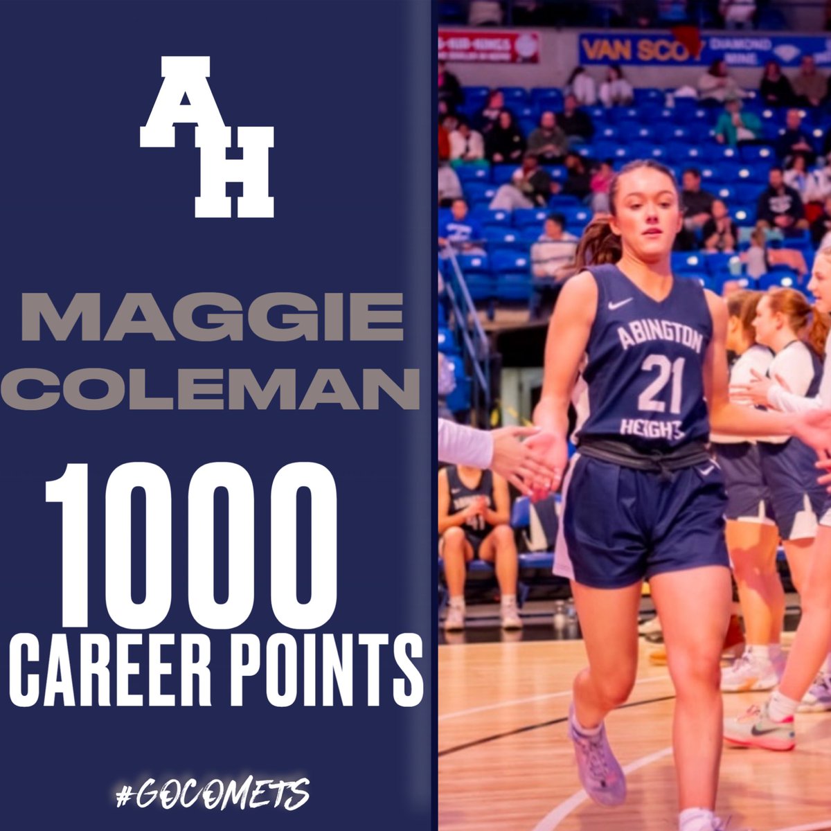 AHSDAthletics's tweet photo. Congratulations to Maggie Coleman on her 1000 point career milestone achievement! In tonight‘s @AHCometsGBB victory at Wallenpaupack, Maggie scored 25 points, including 7 threes, the last of which was her 200th career 3-pointer! #GoComets https://t.co/f88SpGnTcx
