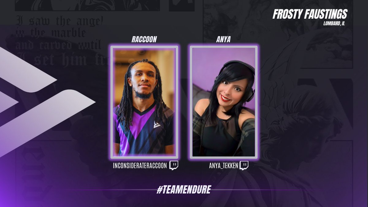 ggEndure's tweet photo. Safe travels to Frosty Faustings everyone!
Good luck, team. ๐
๐ฅ@RaccoonPrevails will be competing in both Tekken 8 and StreetFighter 6!
๐๏ธ@Anya_Tekken will be competing in Tekken 8 and is also on commentary at 12pm CT!
๐๐๐โพ
#teamendure https://t.co/P957lJeXa3