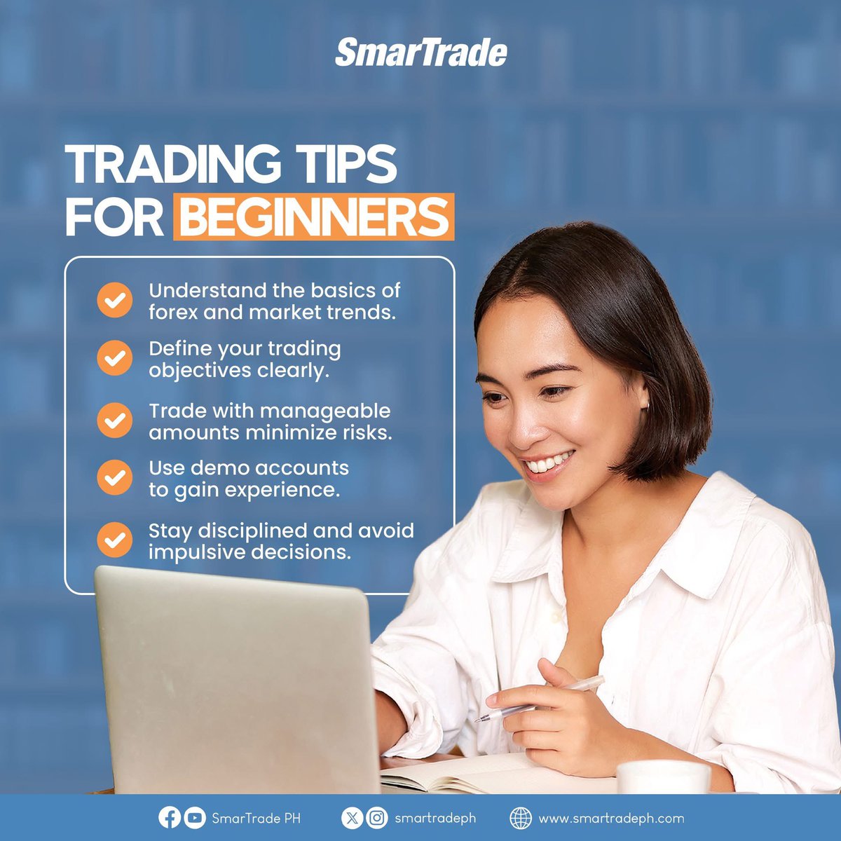 smartradeph's tweet photo. Starting your trading journey? 🚀 Here are essential tips to help you trade smarter and with confidence. Remember, every expert trader was once a beginner too!

💡 Want to learn more? Join SmarTrade’s free sessions today
 #trading #forex #education #finance https://t.co/os3mNzCP6E