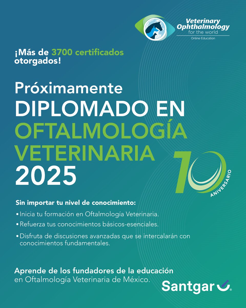 surtipet's tweet photo. DIPLOMADO EN OFTALMOLOGÍA VETERINARIA 2025 📚💡
🔟 ANIVERSARIO✨

Mantente atento a nuestras redes sociales porque muy pronto revelaremos todos los detalles: costo, fechas, temas y mucho más. 📅💡

#VOFTW #SANTGAR #OFTALVET #OftalmologíaVeterinaria #DécimoAniversarioVOFTW✨ https://t.co/kQgqYs5nUO