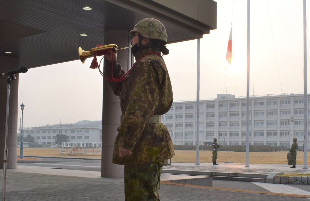 善通寺駐屯地 ラッパ集合訓練の卒業前には認定試験が行われ、合格して