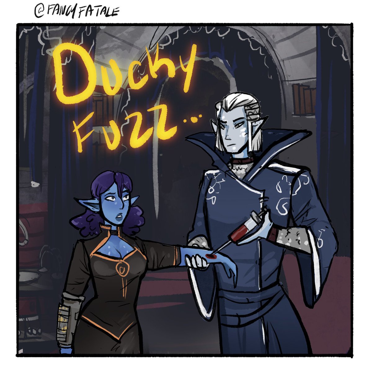FancyFatale's tweet photo. FUZZY DUCK. Thallan! The magical wizard who fucks! Finally 6 years later i banged the dragon! Alonsy! 

#comic #minicomic #myart #dnd #dndcomic #elf #wizard #illustration #digitalart  #shipdynamics https://t.co/ebRkcAFnJ4