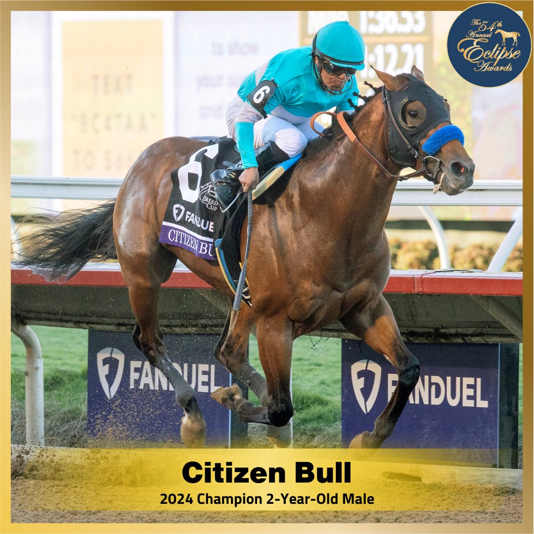 DailyRacingForm's tweet photo. The winner of the 2024 Eclipse Award for Two-Year-Old Male is Citizen Bull! Congrats to all of the connections. https://t.co/d9kZWXbFrN
