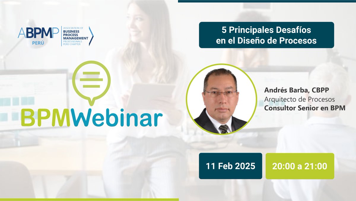 ABPMPpe's tweet photo. 📣BPMWebinar 2025-I: 5 Principales Desafíos en el Diseño de Procesos.[Ingreso Libre, previa inscripción]
📆 Fecha y Hora: Martes 11 de Febrero, 🇵🇪 Perú, 🇨🇴 Colombia, 🇪🇨 Ecuador: 20:00 🇨🇱 Chile, 🇦🇷 Argentina: 22:00 
🎯 Inscríbete aquí: https://t.co/sF6sSzdxEJ
#abpmp #bpm #peru https://t.co/wDAUnMCjJg