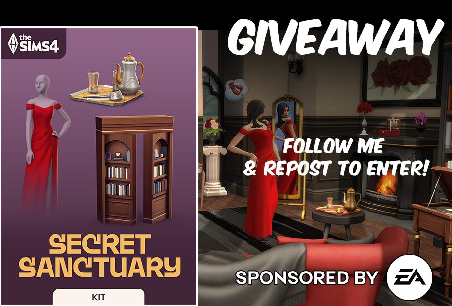 SECRET SANCTUARY KIT GIVEAWAY

Thx to #EACreatorNetwork, I give away one copy (EA App) of The Sims 4 Secret Sanctuary Kit  💚

- Follow me
- &amp; repost to enter!

-Ends January 28 at 9PM CET. Pls open your DMs :) #EAPartner #Ad